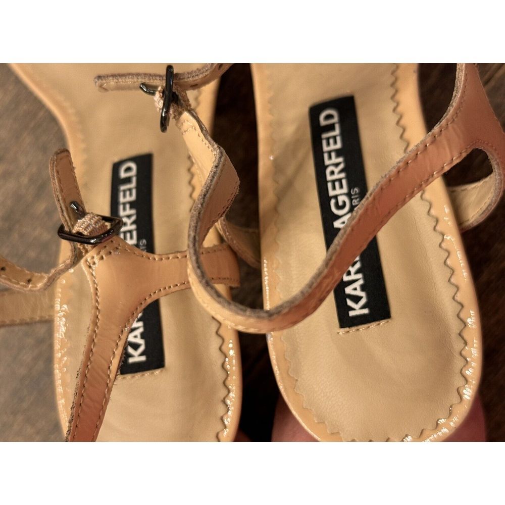 KARL LAGERFELD PARIS DEMAS Ankle Strap Heel Nude Patent US‎ 7 Sandals - Picture 7 of 11